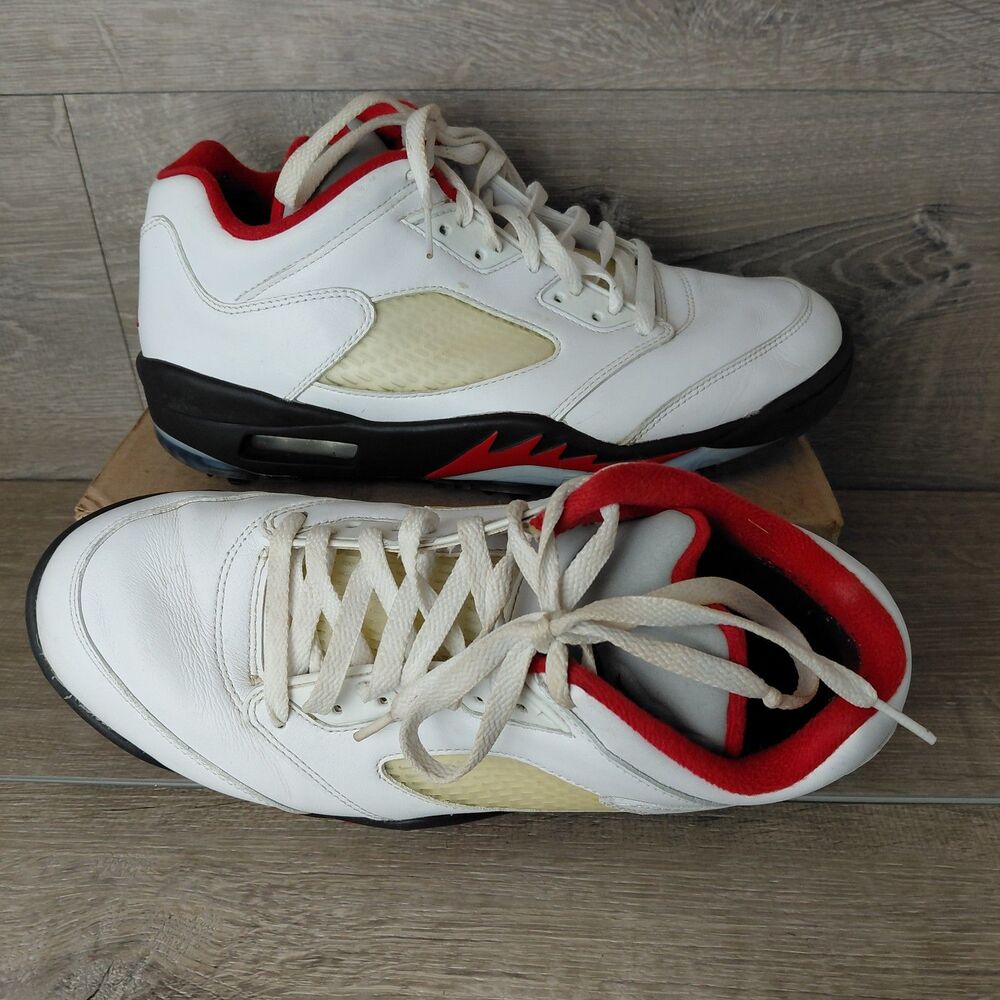 Nike Air Jordan 5 V Golf Shoes Mens 10.5 Leather White Red Retro Low Soft Spikes